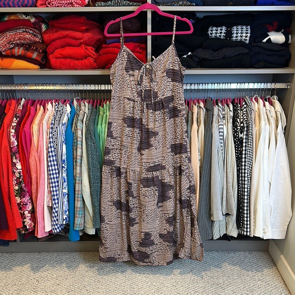 Ces Femme purple print tie front spaghetti strap maxi dress size S